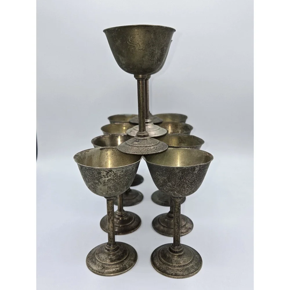 Antique‎ British Sheffield Electro-Plated Nickel Silver Goblet Set of 11 4-7/8